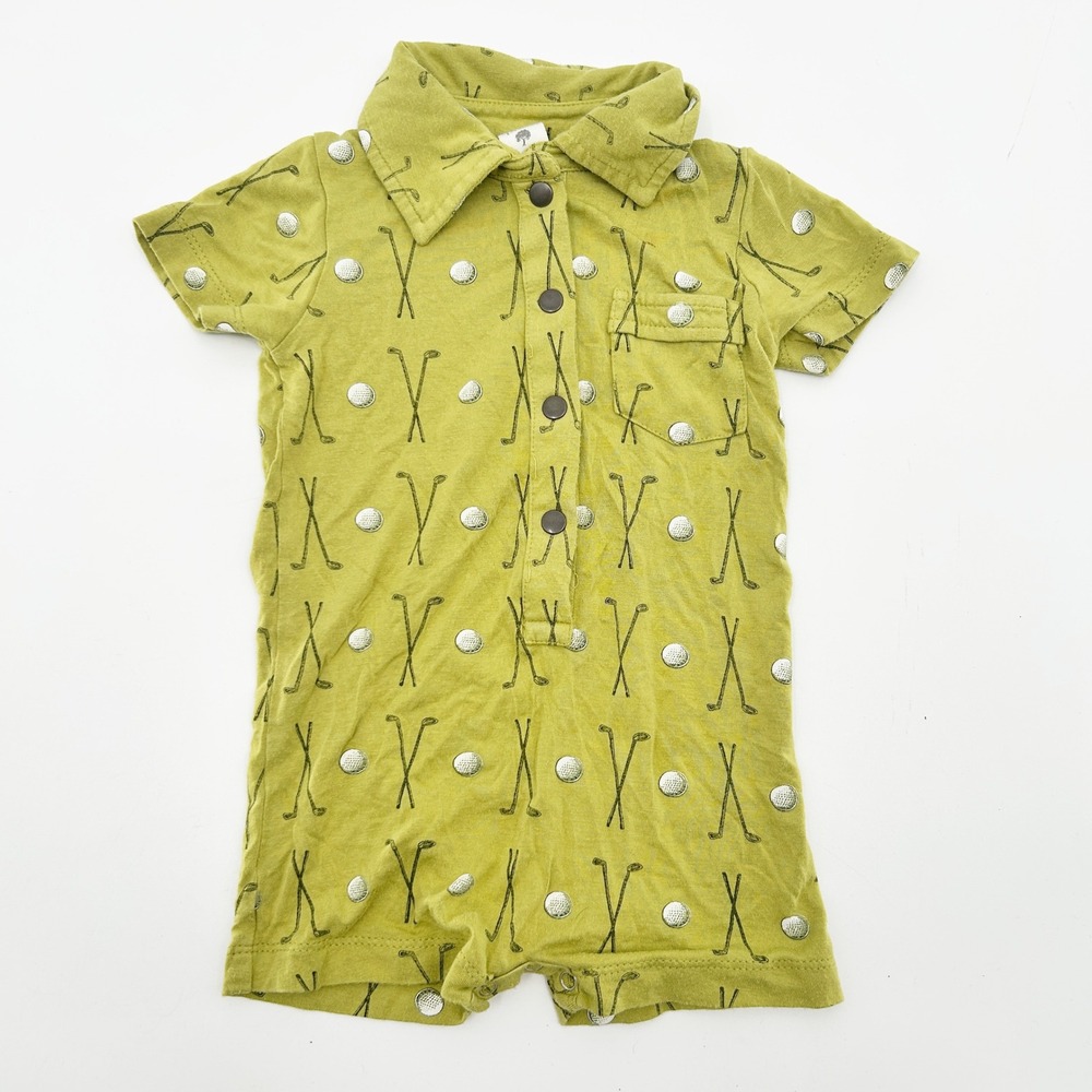 Kate Quinn Baby Golf Print Bamboo Polo Shortie Romper Green Size 6-12M
